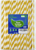 7.75 inch Gold/White Striped Paper Straws for Drinking 100 Counts for Bar, Restaurant, Wedding, Party - Unwrapped