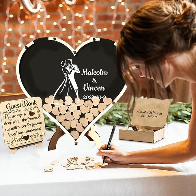 Personalized Wedding Guest Book Alternative Custom Name & Date Guestbook Sign Customized Guest Book Drop Box Decor for Wedding Anniversary Party Birthday(Style 11)