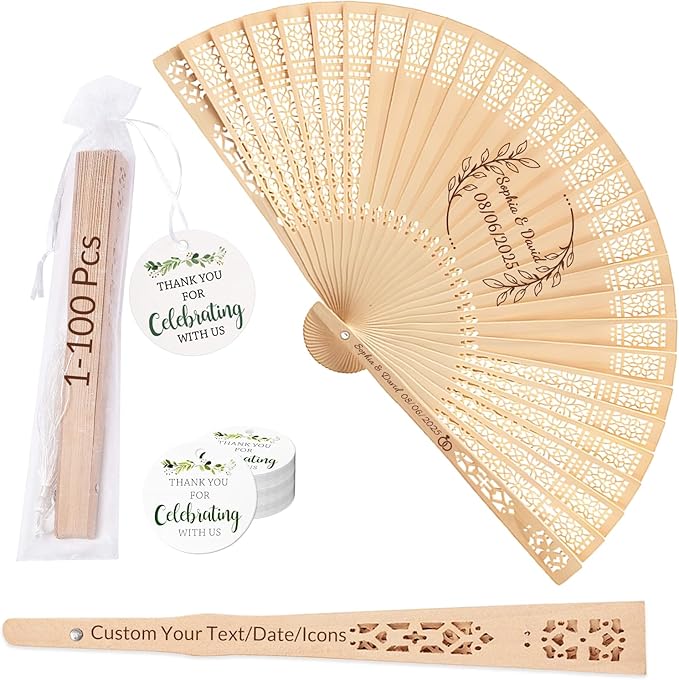 50Pcs Personalized Folding Hand Fans Custom Engraved Summer Wedding Fans,Personalized Wooden Fans Party Favor Bridal Shower Gifts for Guests