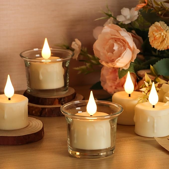FREEPOWER Rechargeable Flameless Tea Lights with Remote Timer, Soft 3D Wick LED Tealights Candles Battery Operated, Rechargeable Candles Flickering Realistic for Home Decor Up to 40 Hours,6 Pack