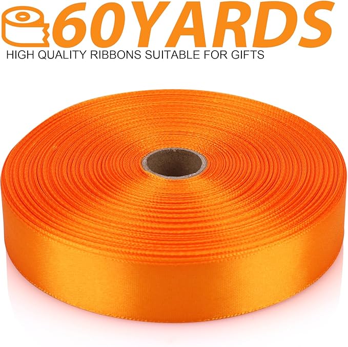 Orange Ribbon 7/8 Inch 60 Yards Satin Craft Ribbon-Single Face Polyester Ribbon for Handmade Roses,Gift Wrapping,Timeless Flower,Bouquets,Wedding and Party Decoration