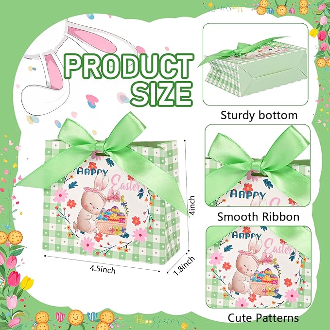 24Pack Small Easter Bags for Goodies,4.5×3.9×1.8inch Small Easter Treat Bags for Kids, Candy, Gifts Wrapping, Party Supplies 12 Unique Pattern