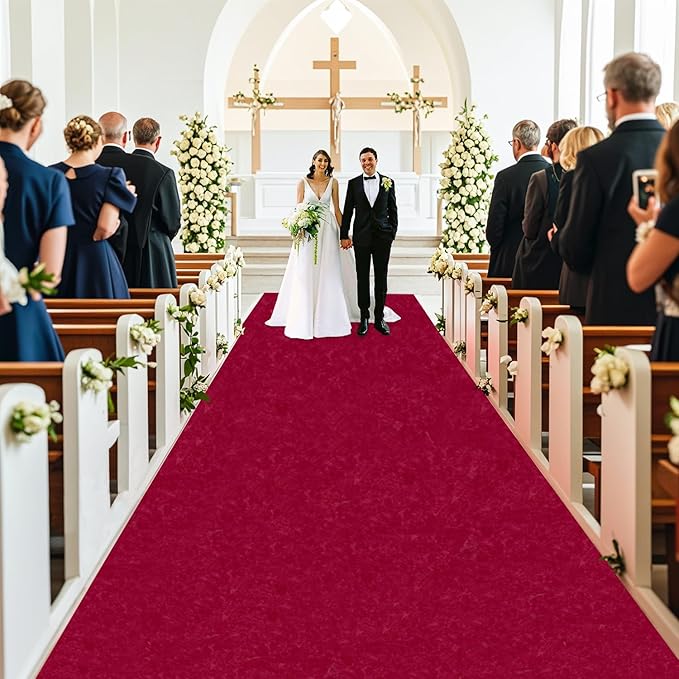 MODFUNS Aisle Runners for Weddings Burugndy Aisle Runner Rug 4FTx20FT Wedding Carpet Aisle Runner Velvet Wedding Runners Unique Carpet Runway for Party Banquet Hallway Decoration