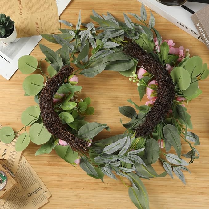 H&W 2pcs Artificial Wedding Arch Flowers for Wedding Sign, Floral Swag Dusty Decor for Reception Ceremony Backdrop Sweetheart Table(Willow Leaves-Peony-Pink)