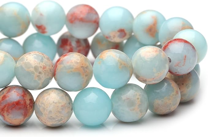 6mm Natural Stone Beads for Jewelry Making,Sky Blue Jasper Polished Smooth Round Gemstone Beads for Bracelet Necklace 15 Inch