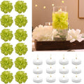 24 Pcs Floating Candles for Centerpieces and Floating Flowers Artificial Flowers Head Vase Filler for Party Home Table Wedding Centerpieces Decoration (Green)