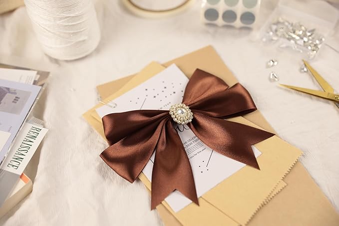 Dark Brown Satin Ribbon 1-1/2 inch X Continuous 100 Yards, Single Face Polyester Ribbon Perfect for Gift Wrapping, Flower Bouquet, Wedding Decor, Crafts, Bow Making, Sewing and More