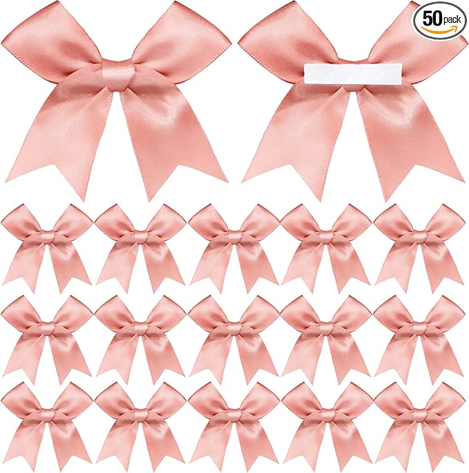 50 Pieces Gift Wrap Bows Premium Satin Ribbon Bows 3.3 Inch Craft Bows for Gift Wrapping DIY Treat Bags Holiday Gifts Bag Party Decorations, Wedding Decor Christmas Birthday Presents (Rose Pink)