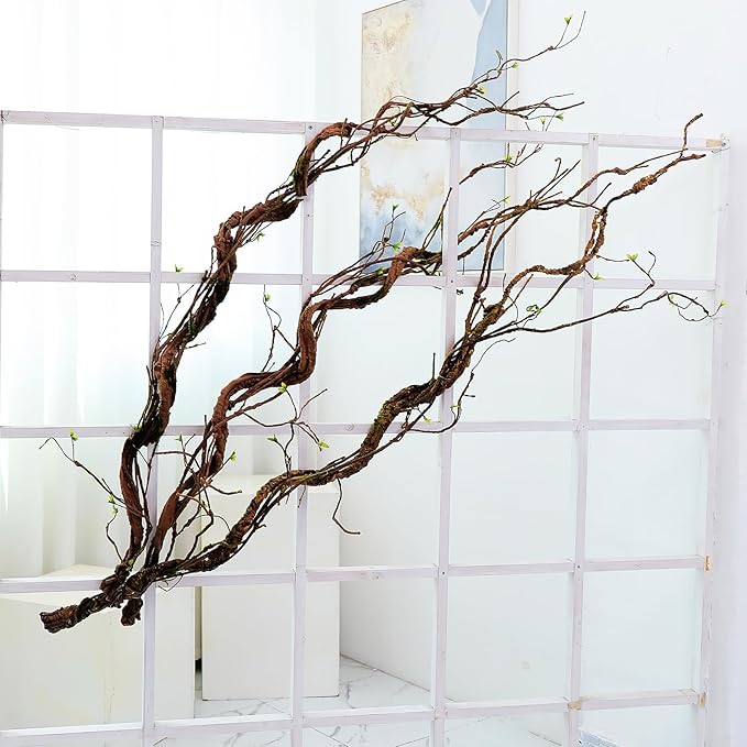 66.9in Flexible Artificial Wall Hanging Plants Tree Trunk Fake Cherry Blossom Branches Wood Twigs Twisted Cane Vine Grape Garland for Wedding Outdoor Garden Home Room Christmas Decoration