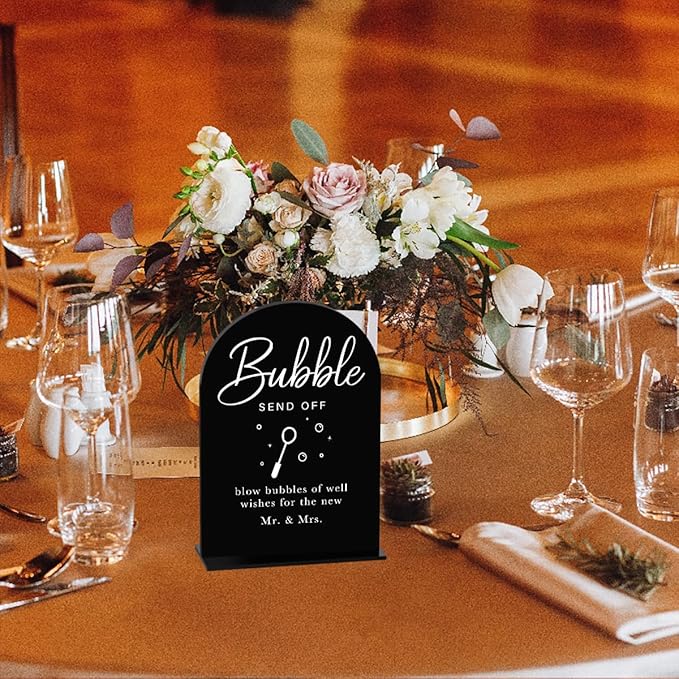 Acrylic Wedding Sign Wedding Signs for Ceremony Bubble Send Off Sign for Wedding Modern Calligraphy Arch Acrylic Table Top Sign for Wedding Reception and Event Party Table(black）