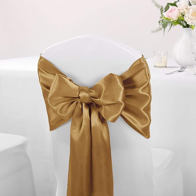 5-Pack Satin Table Runner Old Gold 12 x 108 inches Long, Table Runners for Wedding, Birthday Parties, Banquets Decorations（5 Pack, 12x108 Inch, Old Gold）