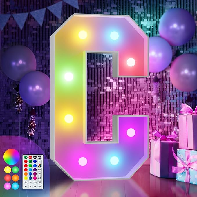 imprsv 3FT Colorful Marquee Light Up Letters C, 18 Color Light Up Alphabet Sign with Remote, Baby & Large Letters for Baby Shower, Birthday, Engagement, Wedding Party Decor