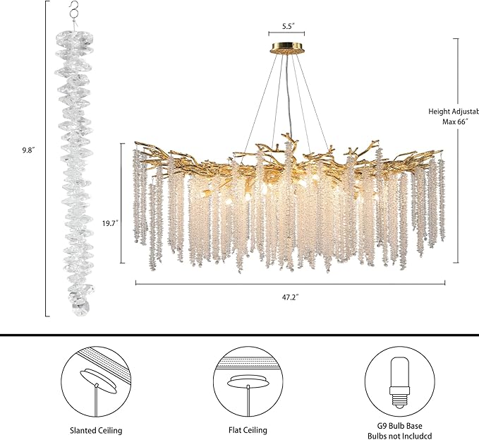 YUYI Modern Crystal Chandelier, 47.2" Gold Tree Branch Chandelier for Dining Room, Round Luxury High Ceiling Chandeliers Pendant Light Over Table, Hanging Fixture for Bedroom, Living Room, Kitchen