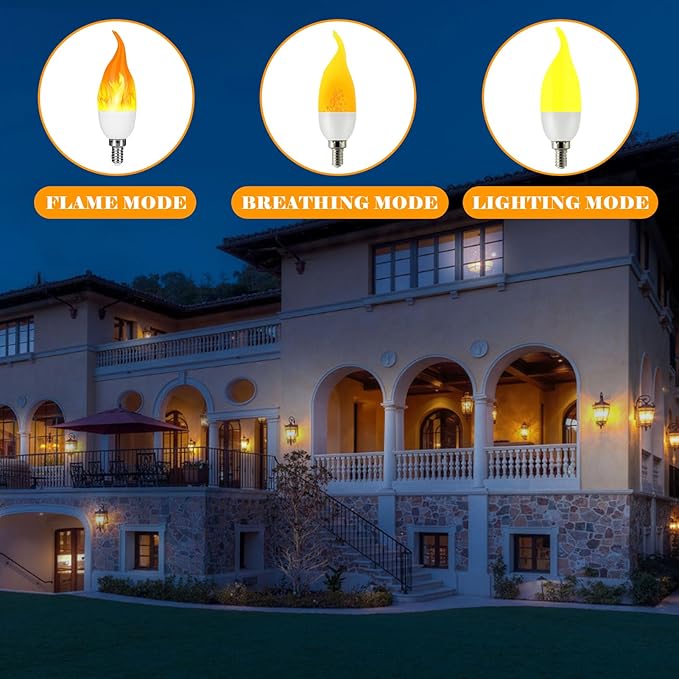 E12 LED Flickering Candelabra Flame Effect Light Bulbs - Upgrade Flicker Candelabra Torch Fire Effect Lights Bulbs for Outdoor Halloween Xmas Holiday Decorations 3W 1400K (8 Pack)