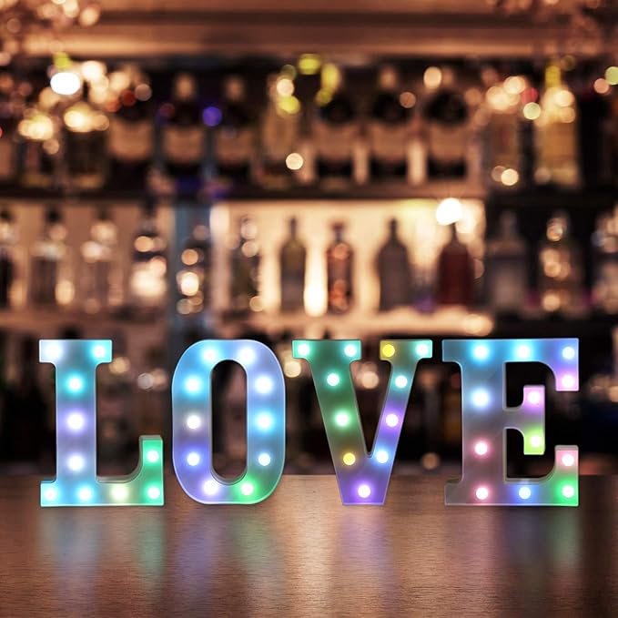 Foaky Colorful LED Letter Lights with Remote,Marquee Light Up Letters Sign for Night Light Wedding/Birthday Party Battery Powered Christmas Lamp Home Bar Decoration(R)