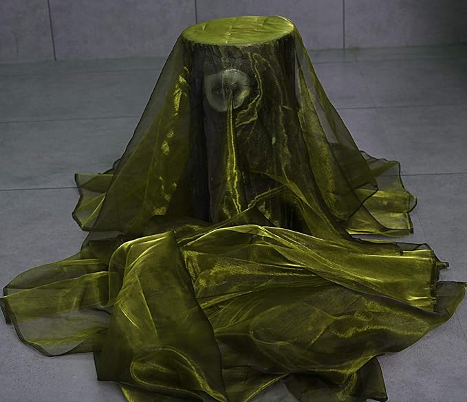VDS Olive Green Organza Fabric, 15 Yards Continuous, 45” Wide, Wedding Party Decoration Iridescent Crystal Sheer Shiny Organza Tulle Bridal Dress DIY Crafts Costume Sewing Backdrop Arch Cloth