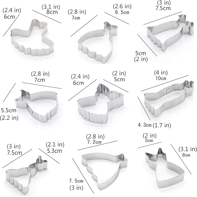 Mini Dress Cookie Cutter Set of 9 pcs, Stainless Steel Mini ONE-BITE SIZE Wedding Dress Shaped Fondant Cutters Baking Molds