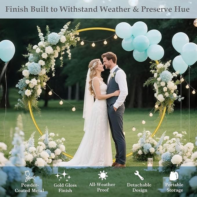 7.2FT Round Metal Arch Backdrop Stand, Circle Balloon Arch Stand Kit with Base, Metal Gold Wedding Arches Frame Heavy Duty for Birthday Gender Reveal Baby Shower Anniversary Party Decoration