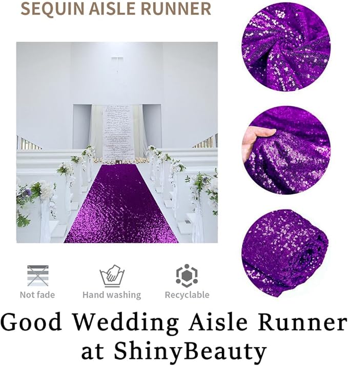 ShinyBeauty Purple Shimmer Aisle Runner, 4FTx15FT Glitter Wedding Carpet for Elegant Events