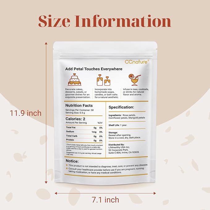 CCnature Edible Flowers Petal Blend 1oz | All natural | No Additives | Non GMO | 3 Types of Edible Dried Flowers for Baking, Cocktails, Cake Decorations, Drinks and Garnish