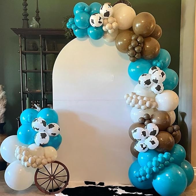 Cow Print Balloons,12Inch Teal Blue Brown Sand White Cow Latex Balloons for Girls Boys Baby Shower Party Farm Western Cowboy Party Decorations Supplies