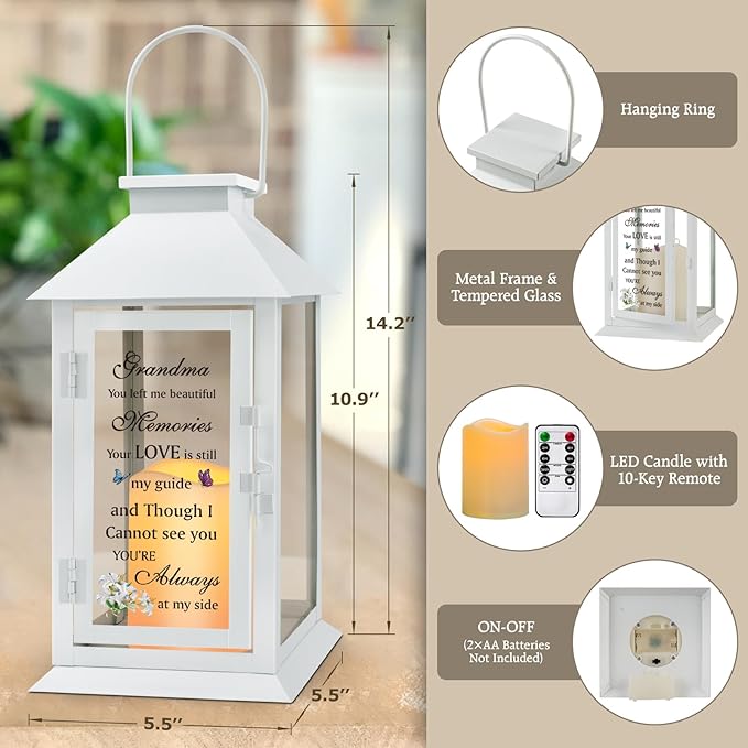 Memorial Lantern for Grandmother's Remembrance with LED Candle