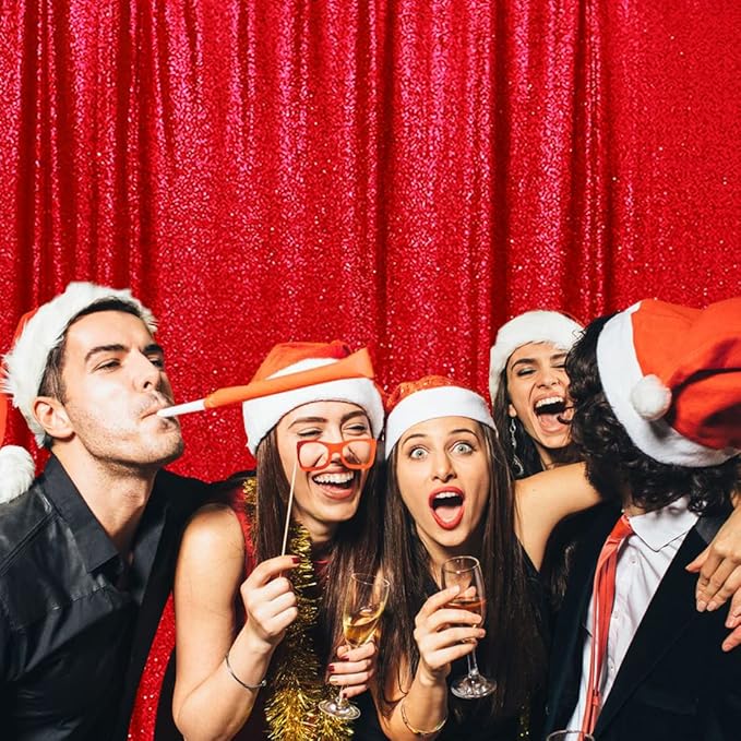 Poise3EHome 6FT x 8FT Red Sequin Photography Backdrop Curtain for Christmas Party Decoration
