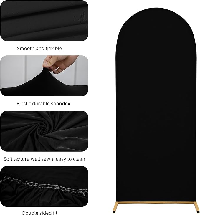 Wedding Arch Cover Spandex Arch Backdrop Cover 7.2FT Arch Stand Cover Arch Covers Stretchy Backdrop for Wedding Birthday Party Decoration Baby Shower (Black, Cover Only)