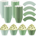 Domensi 100 Pcs Sage Green Cupcake Wrappers Rustic Cupcake Liners Baking Cups Baking Liners for Spring Summer Wedding Bridal Baby Shower Birthday Party Supplies Dessert Decoration