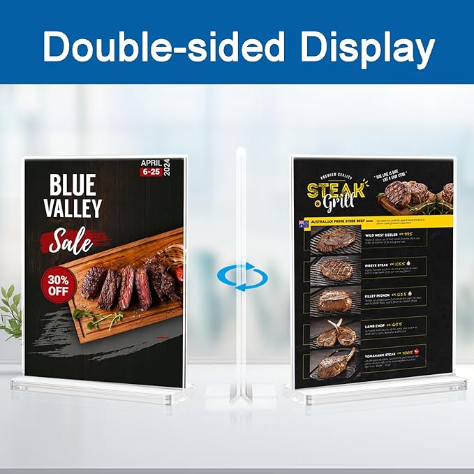 BlueValley Acrylic Sign Holder 5x7 Vertical – 12 Pack Double Sided Clear Plastic Display Stand for Table Menu, Flyer, Photo, Document – Standing Desktop Frame for Office, Retail, Home, Commercial Use