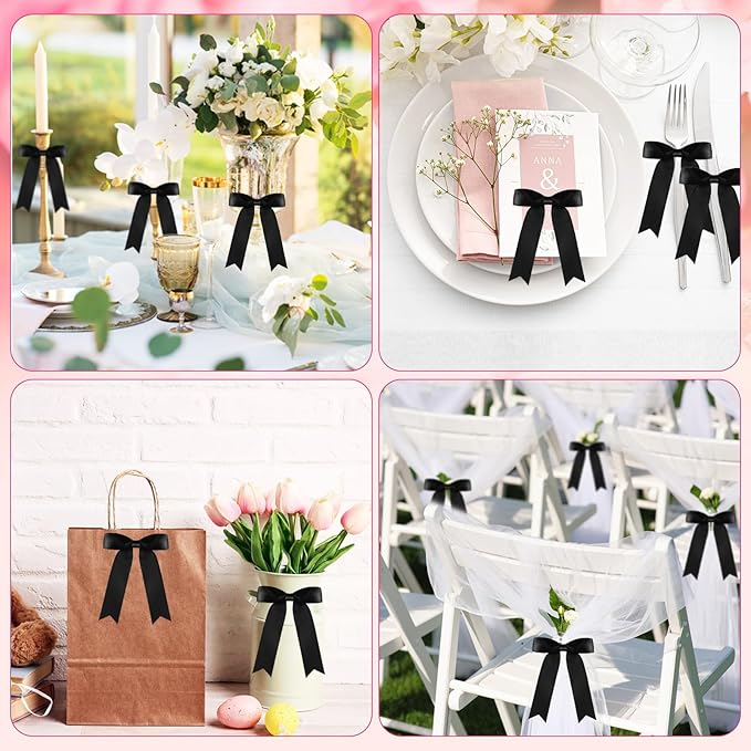 Riceshoot 24 Pcs Satin Ribbon Bow 3.5x5 Inch Twist Tie Bows for Gift Balloon Bag Cake Craft DIY Wedding Birthday Party Decor