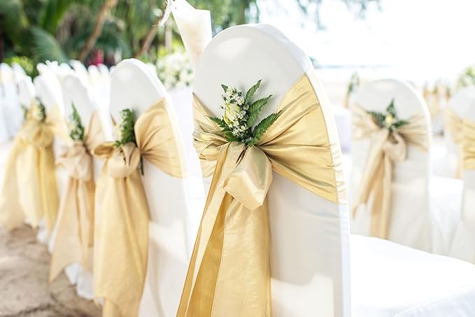 100 PCS Satin Chair Sashes Decorative Bow Chair Sashe Ties Chair Ribbon Bows Chair Cover Band for Wedding Birthday Party Ceremony Reception Hotel Events Banquet Home Kitchen Decor(7x108inch,Champagne)