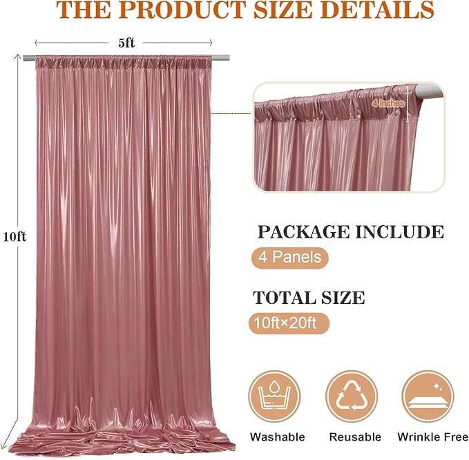 20x10ft Thick Rose Gold Glitter Backdrop Curtain Panels for Parties, Wrinkle Free Sequin Sparking Photo Backdrop Drapes, 4 Panels 5x10ft Shimmer Back Drop Cloth for Wedding Birthday Photography