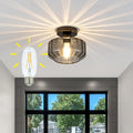 Smoked Glass Flush Mount Ceiling Light with 1200LM LED - Black Champagne Gold 8.66" Damp Rated Fixture for Bathroom Kitchen Hallway Modern Lighting