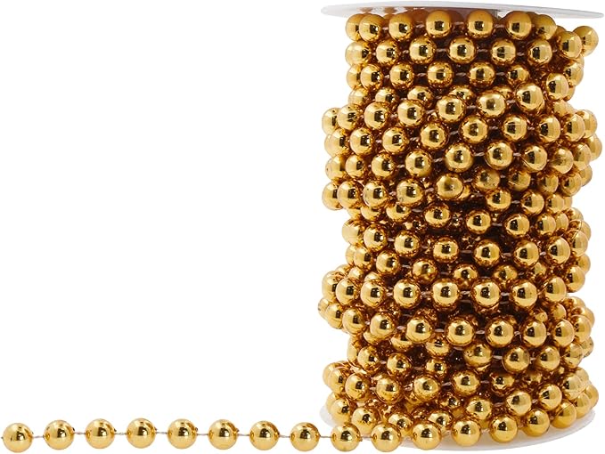 Mandala Crafts 10mm Faux Dark Gold Pearl Beads Roll - 11 Yards Strand of Fake Pearls Chain Garlands Spool String for Christmas Tree, Wedding, Party, Vases, DIY Decoration