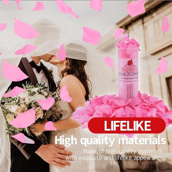 CODE FLORIST 1100 PCS Silk Rose Petals for Valentine's Day,Fake Rose Petals for Romantic Night,Wedding,Proposal Anniversary Flower Decorations(Separated,Scented,Light Pink&Hot Pink)