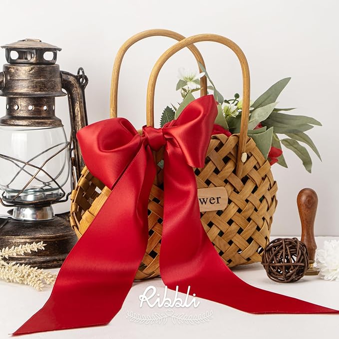 Ribbli Red Double Faced Satin Ribbon, 3” x Continuous 10 Yards,Use for Bows Bouquet,Christmas Gift Wrapping,Floral Arrangement