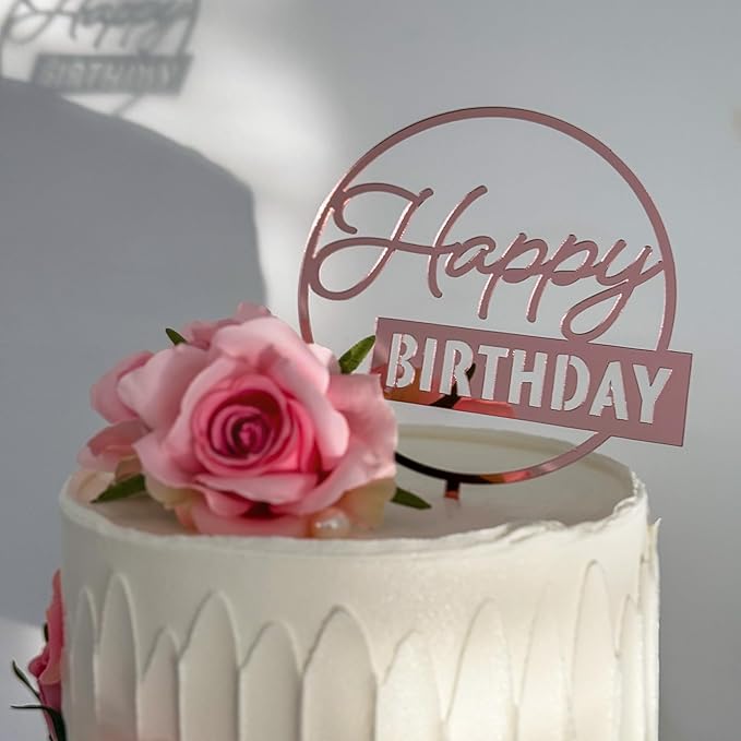 6-Pack Acrylic Birthday Cake Toppers, Minimalist Pink Happy Birthday Sign for Cake Decorations