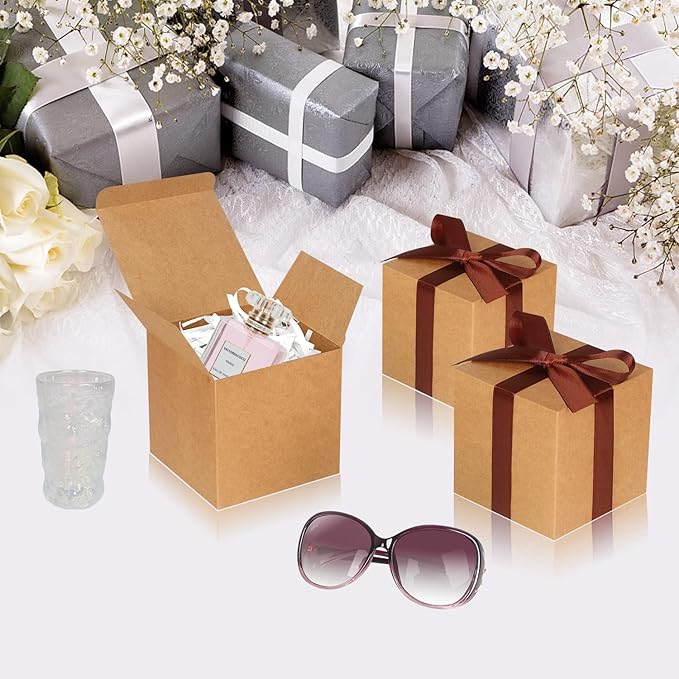 Brown Gift Boxes 5x5x5, 30 Pack Paper Gift Boxes with Lids for Gift, Bridesmaid Proposal Box, Cupcake Boxes, Gift Box for Wedding, Birthday, Groomsmen Proposal, Gifts, Packaging, Present