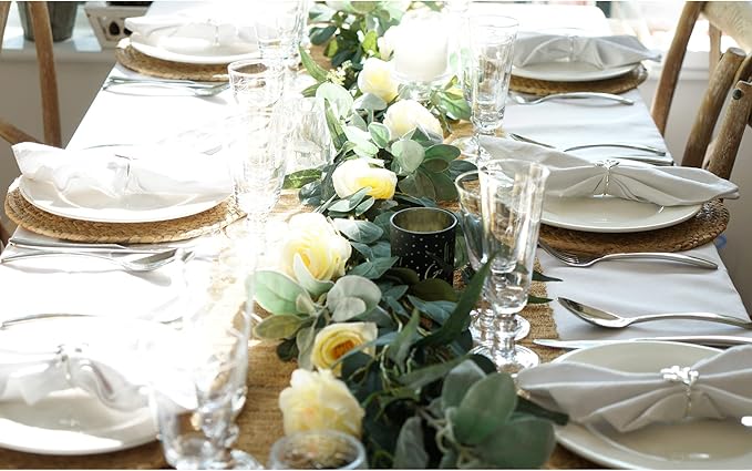 FiveSeasonStuff 29 Ft 4 Pack Rose Silk Flower Garland Artificial Flowers Decoration Hanging Floral Décor for Wedding Baby Shower Birthday Party Garden (Cream White)
