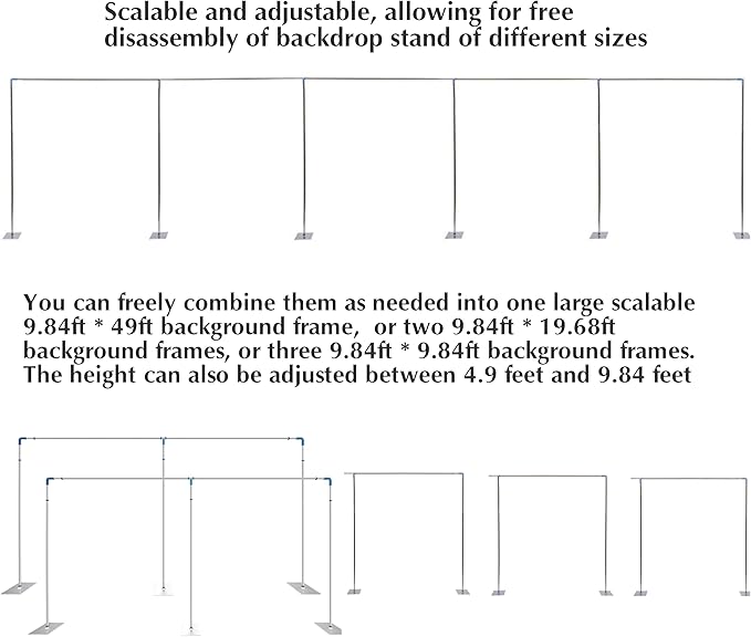 49ft*10ft Adjustable Telescopic Portable Pipe and Drape Backdrop Stand Kit Splitly, Heavy Duty Wedding Party Event Studio Photography Background Support System Trade Show Curtain Frame Stand