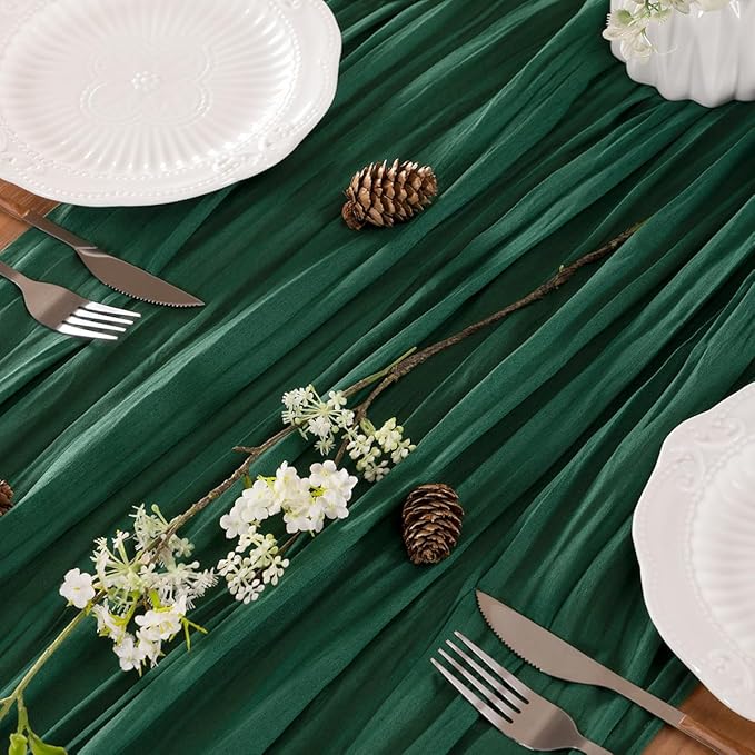 Emerald Green Cheesecloth Table Runner 10 Pack 10FT Farmhouse Table Runners 120 Inches Boho Decoration Fall Table Decor Dining Room Centerpiece Wedding Boho Baby Shower Birthday
