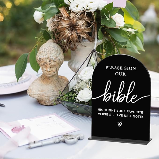 Acrylic Wedding Sign Wedding Signs for Ceremony Please Sign Our Bible Sign for Wedding Modern Calligraphy Arch Acrylic Table Top Sign for Wedding Reception and Event Party Table(black）