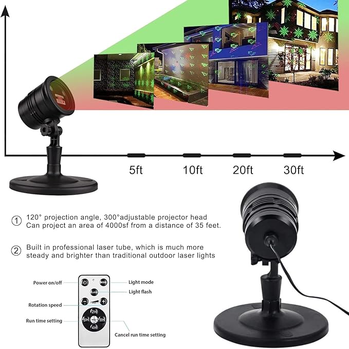 Christmas Projector Lights Outdoor, Led Christmas Laser Lights Landscape Spotlight Red and Green Star Show with Remote Control,Indoor Outdoor Holiday Decoration for Party Garden Wall Decoration