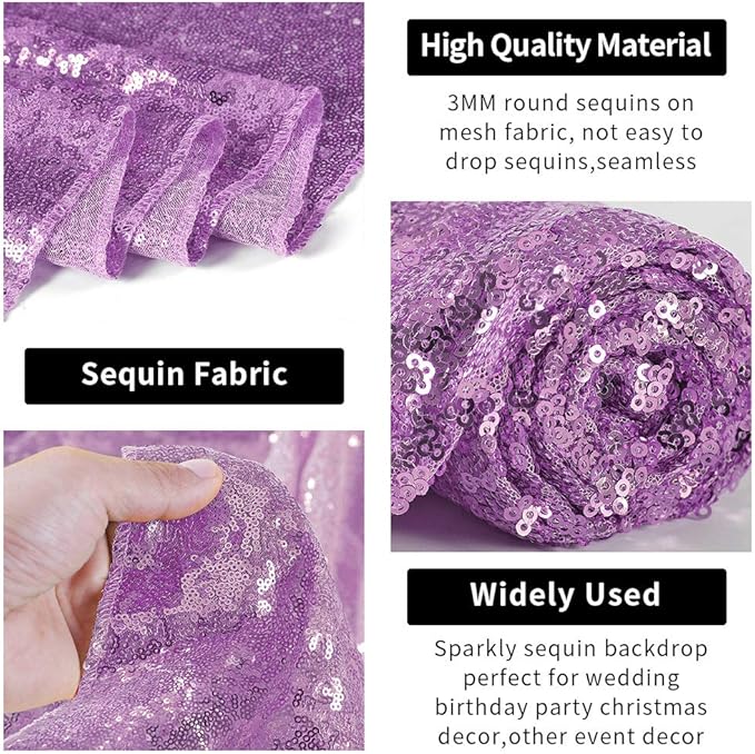 Hahuho Lavender Sequin Backdrop Curtain, 2PCS 2FTx8FT Glitter Backdrop Curtain for Parties, Christmas, Wedding, Party Decoration（2 Panels, 2FT x 8FT, Lavender