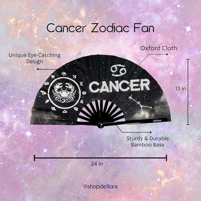 DeFlare | Cosmic Zodiac Rave Fan | Zodiac Sign Hand Fan | Astrology Rave Fan | Hand Fan | Large Rave Fan | Large Clacking Fan