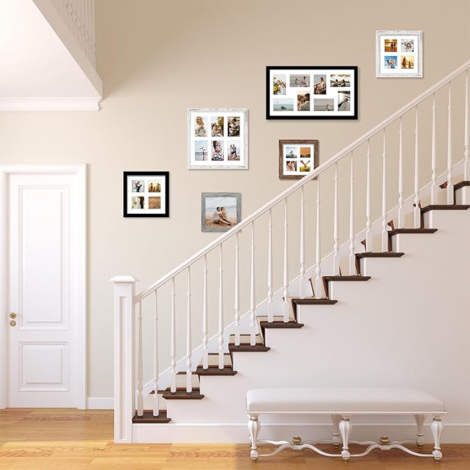 10x10 Picture Frame Set of 2, Real Glass and Grey Collage Frame, Display Pictures Four Opening 4x4 With Mat or 10 x 10 Without Mat for Wall Hanging or Tabletop