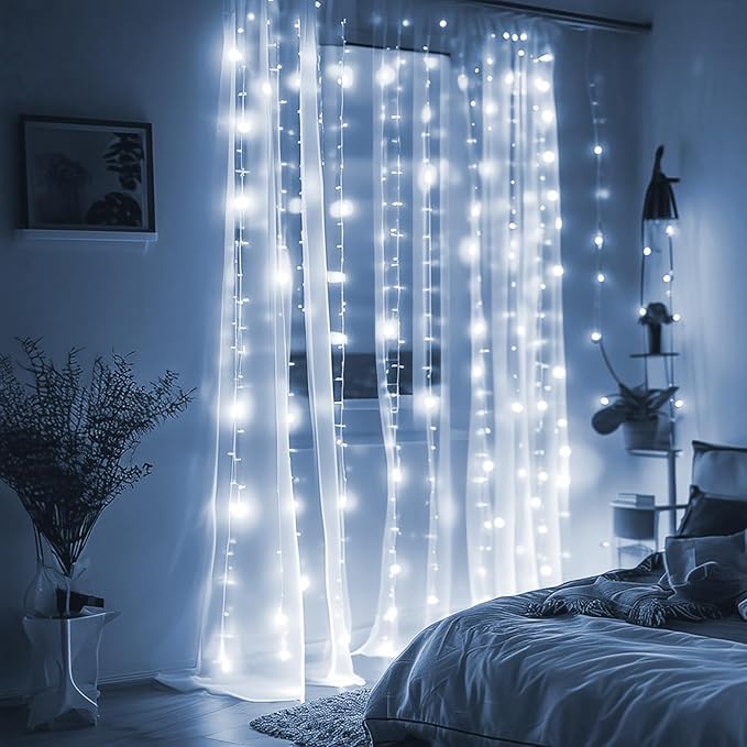 Curtain String Lights, Window Fairy LED Icicle Xmas Lights for Wedding Party Garden Room Outdoor Indoor Wall Decorations(Cool White)