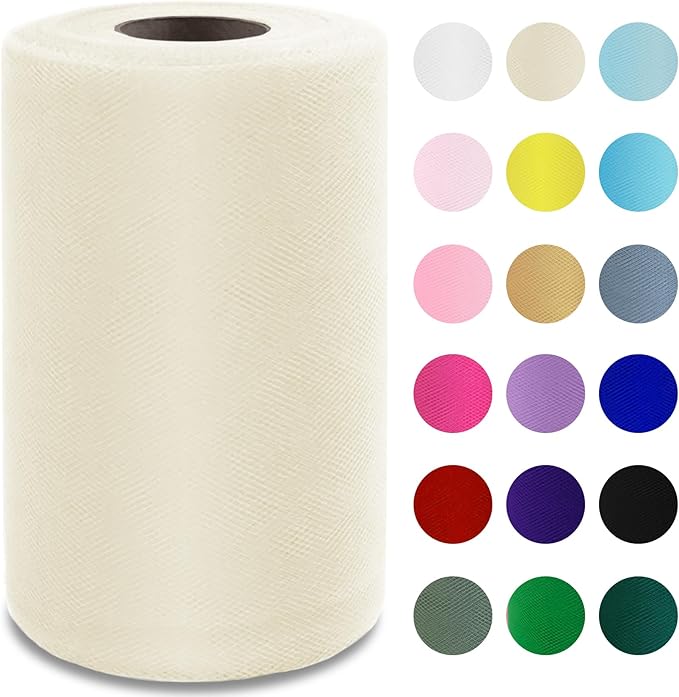 Ivory Tulle Fabric Roll 6" by 100 Yards (300 ft) Soft Tulle Spool for DIY Crafting Favor Supplies, Tutus, Wedding, Party Decorations, Gift Wrapping