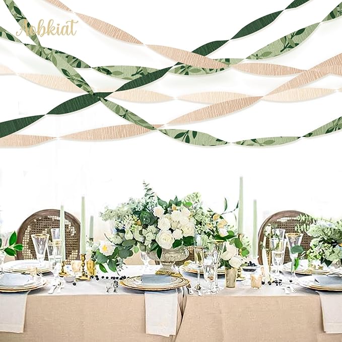 AOBKIAT Wedding Party Baby Shower Decorations,8 Rolls Green Crepe Paper Streamers for Birthday,Engagement,Bridal Shower,Anniversary,DIY Tassels,Boho Green Theme Party